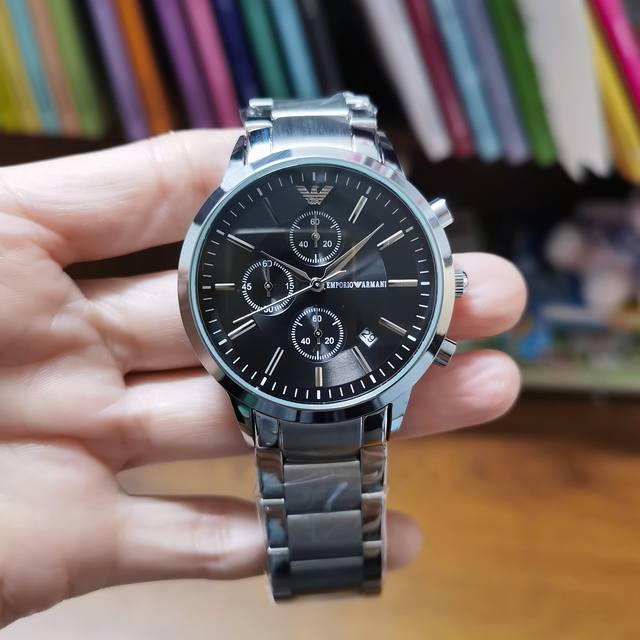 White (P), All Black (P), Armani Emporio Armani Elegant Men's Watch, Multi-func