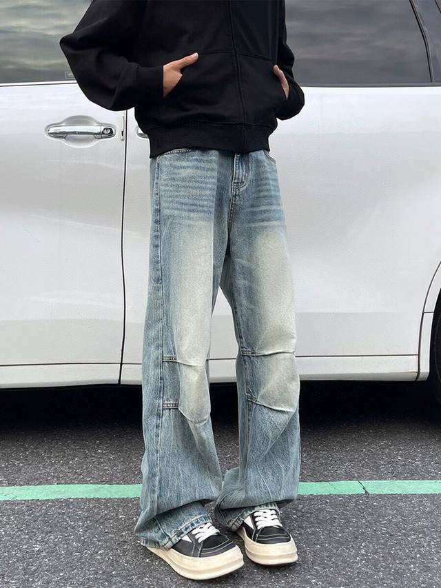 Style No. 3106 DDD American Retro Pleated Flared Jeans, Men's and Women's Washe