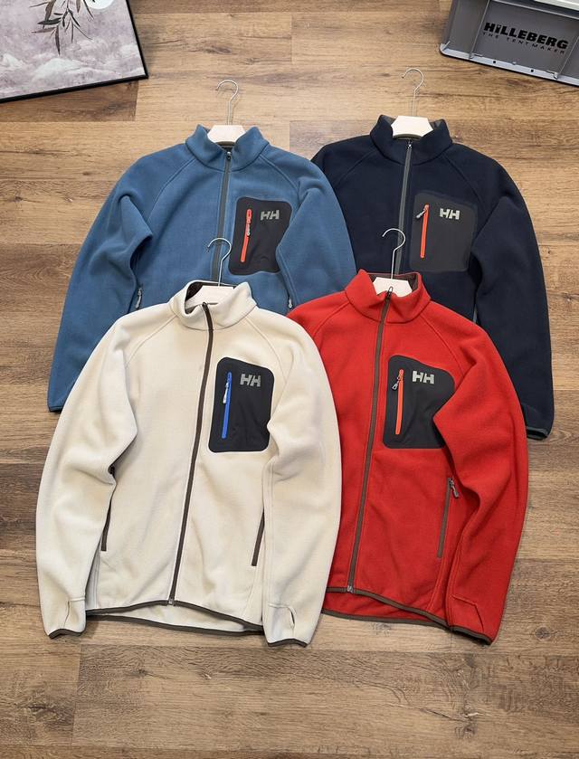 Hh Haili Hansen Winter New Couple Color Block Fleece Jacket Chest Pocket Hh Refl