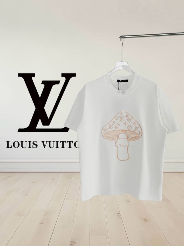 High Quality Louis Vuitton*DDD Mushroom Embroidered Logo Crew Neck T-Shirt DDD C