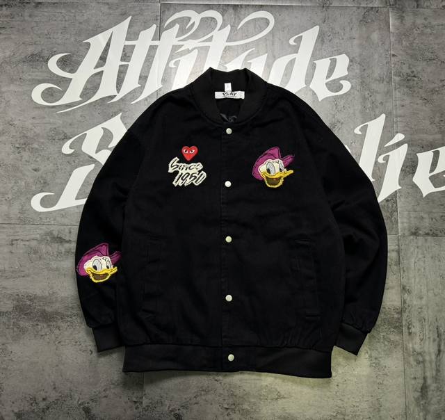 Comme des Gar?ons Daisy Retro Letter Applique Embroidery Series Baseball Jacket
