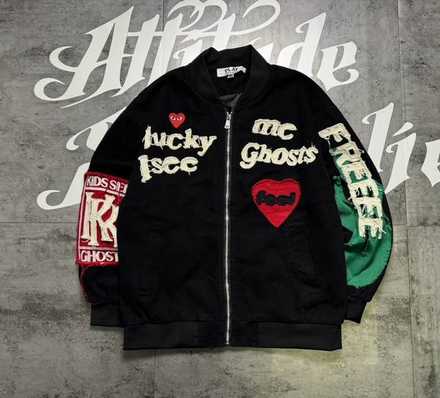 Comme des Gar?ons Retro Letter Applique Embroidery Series Baseball Jacket/Denim
