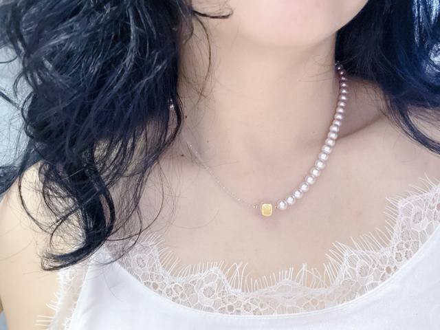 Special Price Yuan China Gold Sugar Cube Necklace Women wearing pearls instantl
