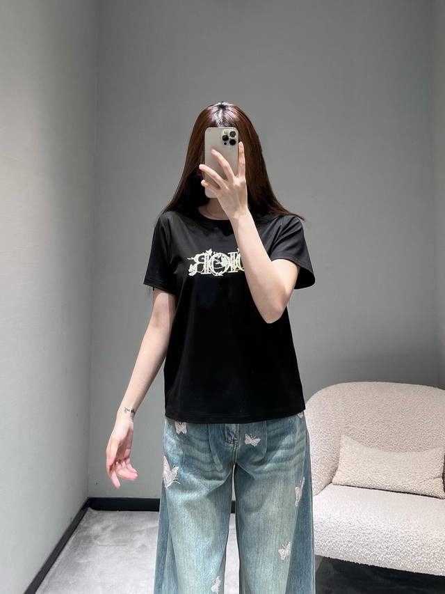 Dio*26Ss Early Spring New Arrival Floral Letter Short-Sleeve T-Shirt: Exquisite