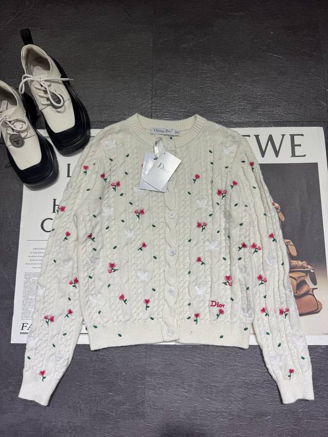 Pp Dio*26Ss Spring/Summer New Heavy-Duty Rose Embroidery Jacquard Knit Short-Sle