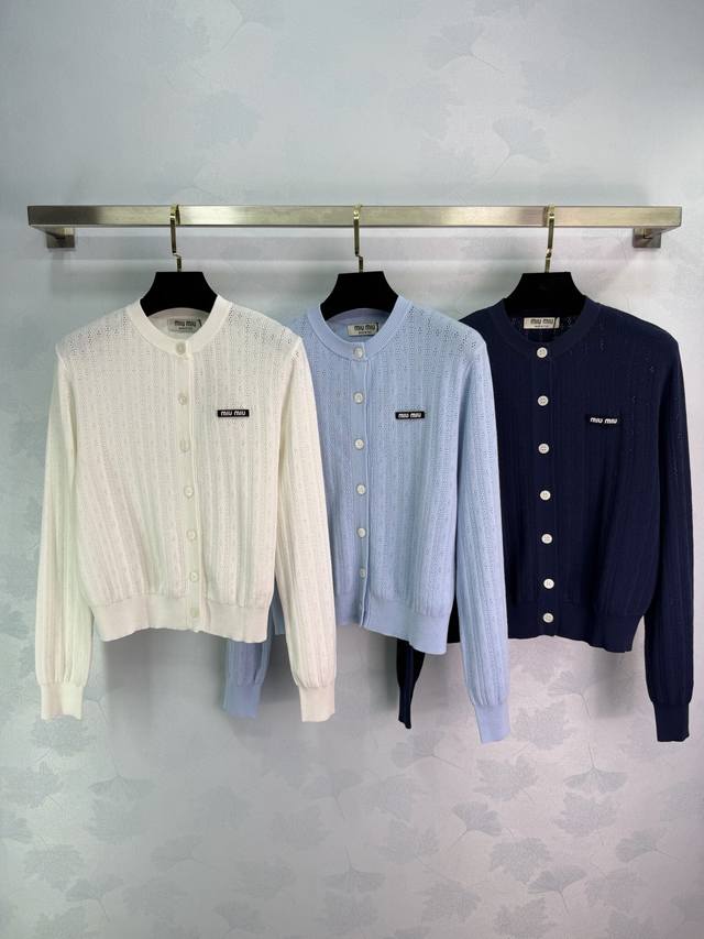 Miumi*2026 Early Spring New Hollow-out Round Neck Knit Cardigan! Made with custo
