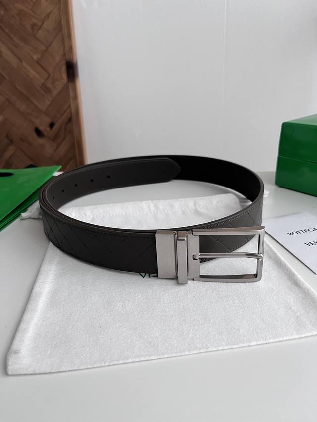 Bv 2026 New Intrecciato Stamp Woven Embossed Belt, Original Cowhide Leather with