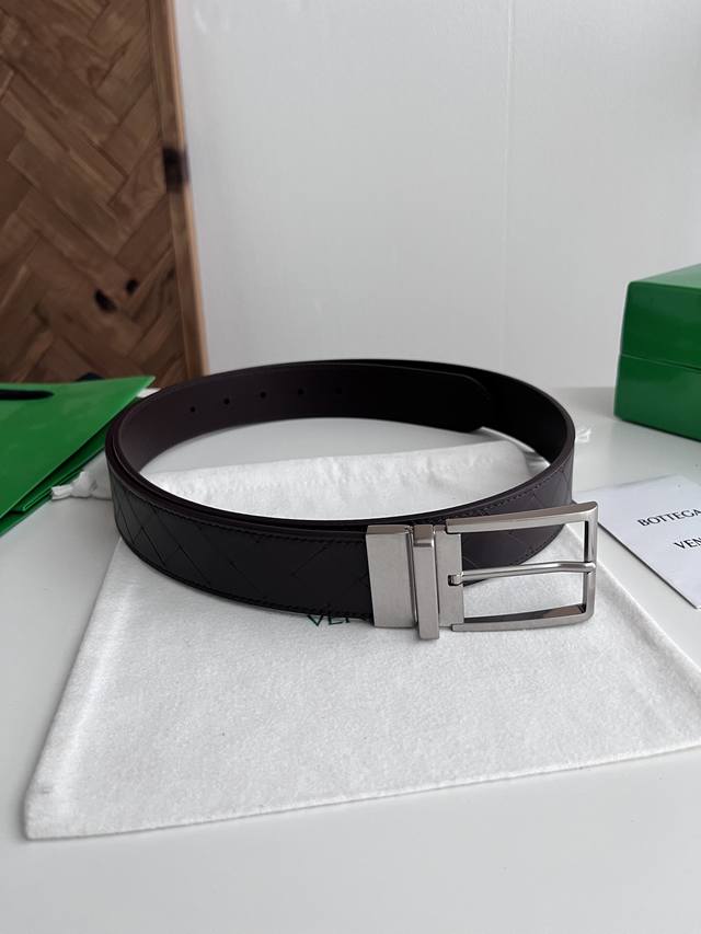 Bv 2026 New Intrecciato Stamp Woven Embossed Belt, Original Cowhide Leather with