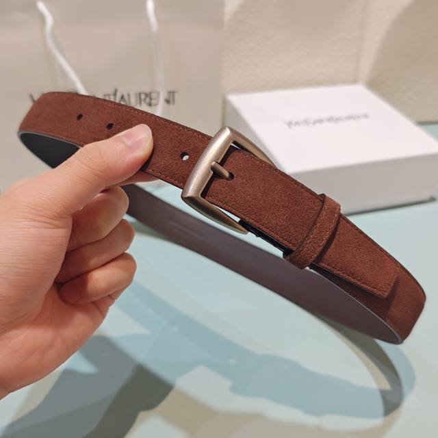 3.0Cm Saint Laurent belt, suede, top-grain cowhide, length: 75.80.85.90.95.100.1 3.0Cm Saint Laurent belt, suede, top-grain cowhide, length: 75.80.85.90.95.100.1