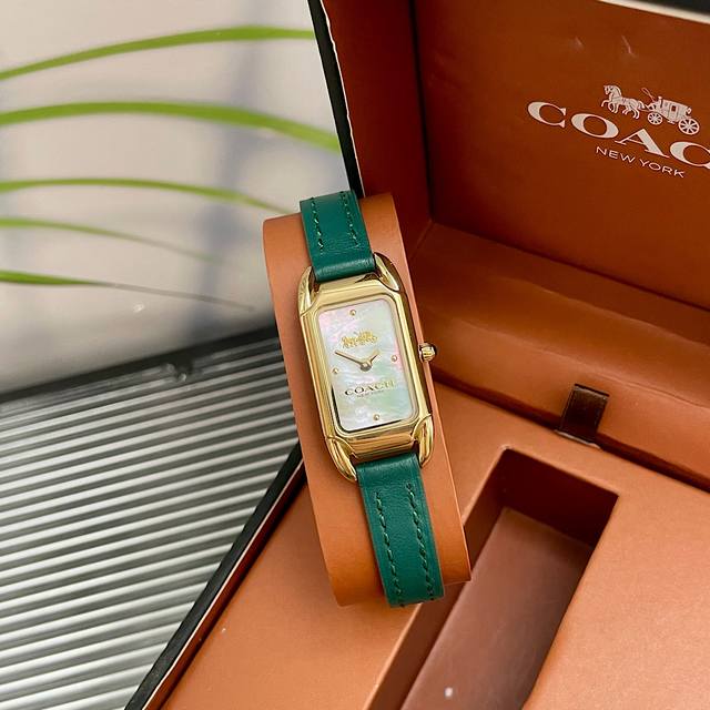 罗一舟推荐 Coach 蔻驰Cadie小方糖，优雅简约，时尚精致，经典马车Logo浮雕，天然珍珠母贝表盘，复古马鞍型配色，经典不过时，型号：14504350.尺
