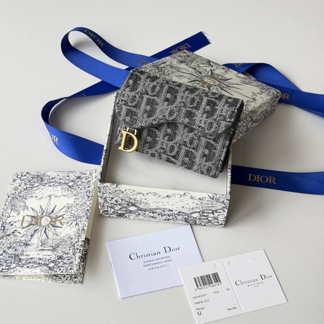 New arrival: Grey Dior-branded saddle-shaped mini cardholder made with Dior's e
