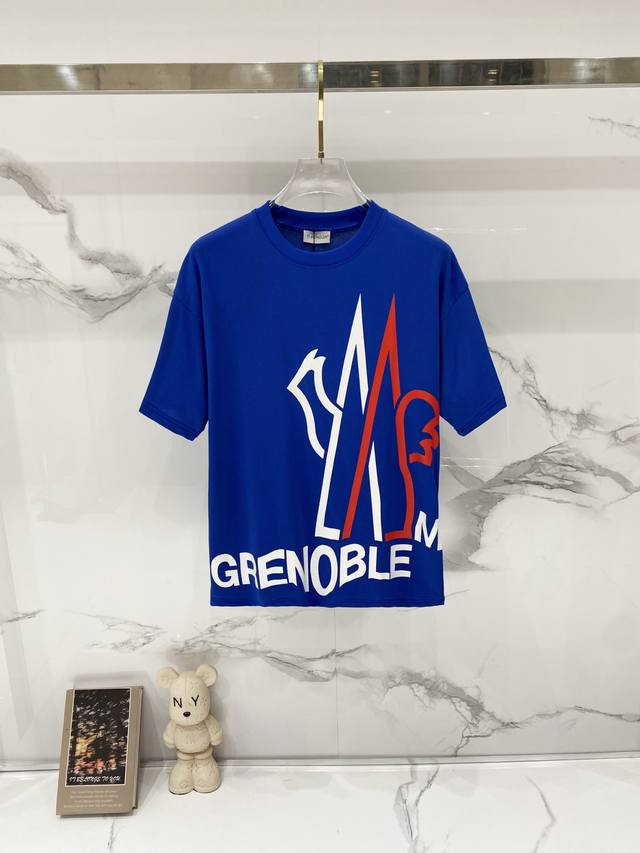 Moncler - 260g 100% Cotton Crew Neck T-Shirt Color Block Logo Letter Print, Arm Moncler - 260g 100% Cotton Crew Neck T-Shirt Color Block Logo Letter Print, Arm