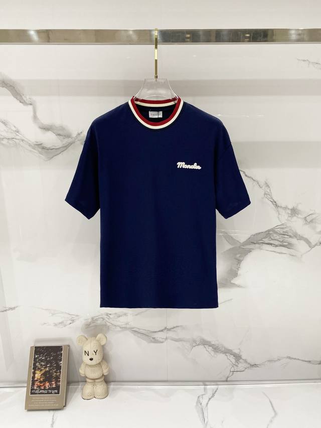 Moncler - 260g 100% Cotton Crew Neck T-Shirt. Features include contrasting ribbe Moncler - 260g 100% Cotton Crew Neck T-Shirt. Features include contrasting ribbe