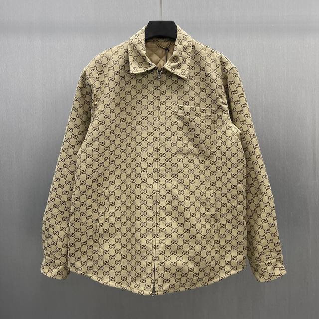Gg Canvas Zip-Up Jacket Size: S-XL In this collection, the signature Gg pattern