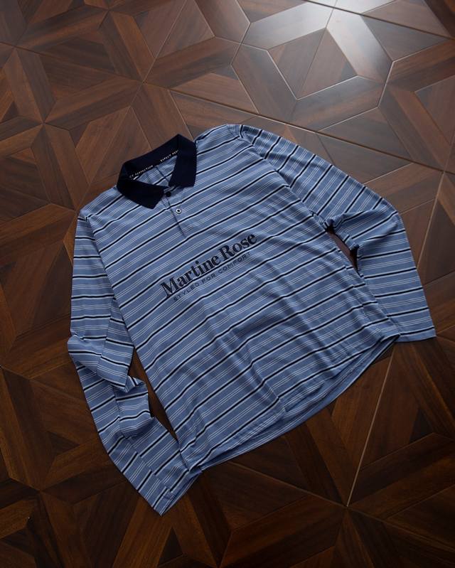 Martine Rose 24Ss Blue Striped Polo Long-Sleeve T-Shirt, American Retro Loose Fi