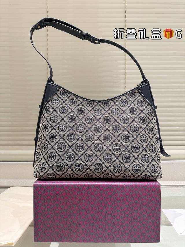 Tory Burch boutique style, new monogram Hobo bag, classic navy blue logo, more e