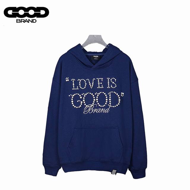 Goodbrand 25Ss Pearl Embroidered Heavy-Duty Slogan Hooded Sweatshirt Fabric: 500