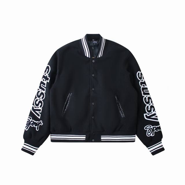 w8903# Stussy New 24Ss Varsity Jacket, Double-Sleeve Flocked Appliqu