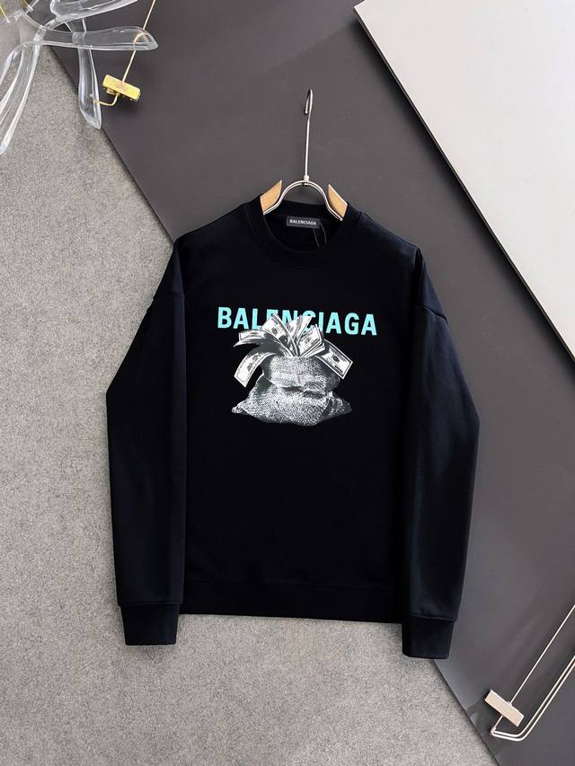 Balenciaga 巴黎世家 25新款印花套头圆领卫衣，定制410克同缸染面料，手感非常舒服，秋冬最新砖柜同步，潮流微阔男女同款经典版型，时尚又个性，超级百搭