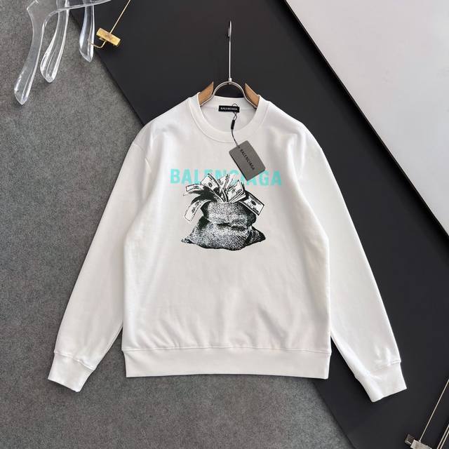 Balenciaga 巴黎世家 25新款印花套头圆领卫衣，定制410克同缸染面料，手感非常舒服，秋冬最新砖柜同步，潮流微阔男女同款经典版型，时尚又个性，超级百搭