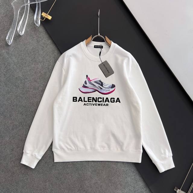 Balenciaga 巴黎世家 25新款印花套头圆领卫衣，定制410克同缸染面料，手感非常舒服，秋冬最新砖柜同步，潮流微阔男女同款经典版型，时尚又个性，超级百搭