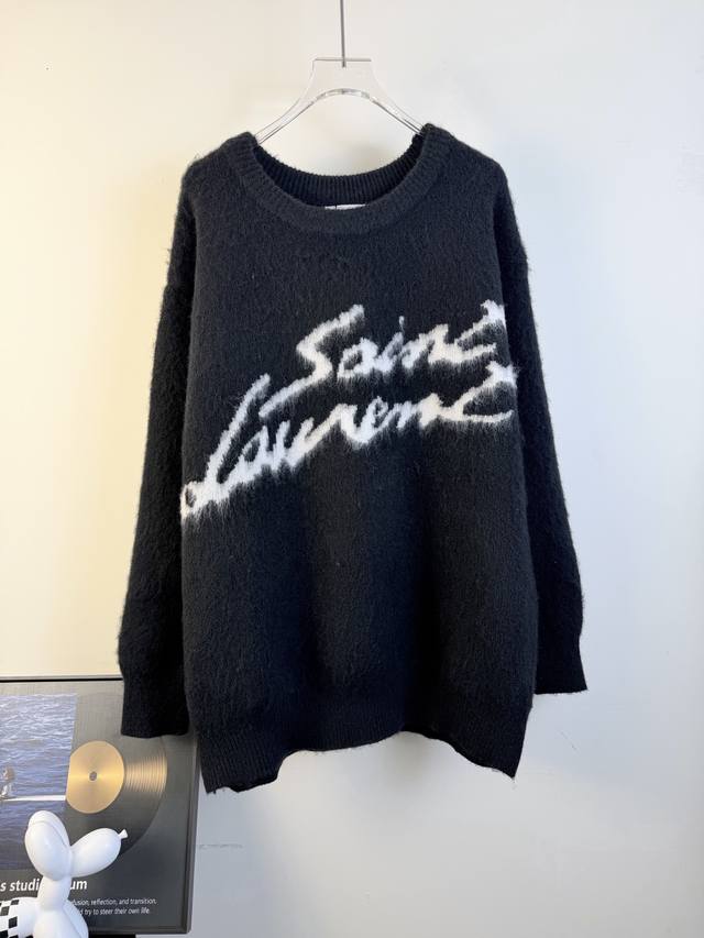26Ss YSL Saint Laurent Mohair Letter Jacquard Long-Sleeve Sweater Original Mohai
