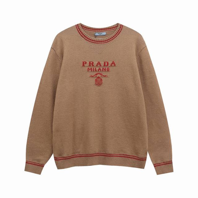 Prada 25Ss Winter New Round Neck Sweater with Color Blocking and Letter Jacquard