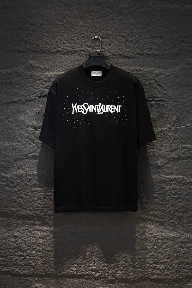 Style No.: 3002# YSL New Distressed Embroidered Rhinestone Short-Sleeve T-Shirt