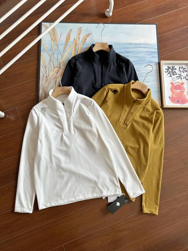 控140# 上新# 高品质德绒加厚打底！ 迪桑特Descente25年冬季新品多色户外休闲速干运动德绒微拉绒半拉链男女同款长袖T恤 定制专业运动面料，高密度锦纶