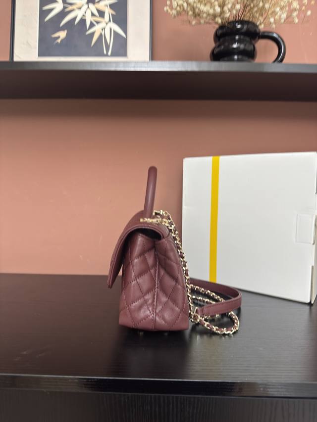 Small Chanel 25A Classic Style As92990# Burgundy Ball Pattern Edges Light Gold E