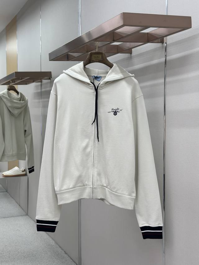Prada Preppy Hooded Zip-Up Jacket features a 32-count single-yarn upper and a 16