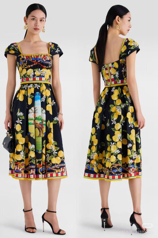 Dg New Original Black Lemon Cotton Short Sleeve Ruffled Suspender Dress Smlxlxxl