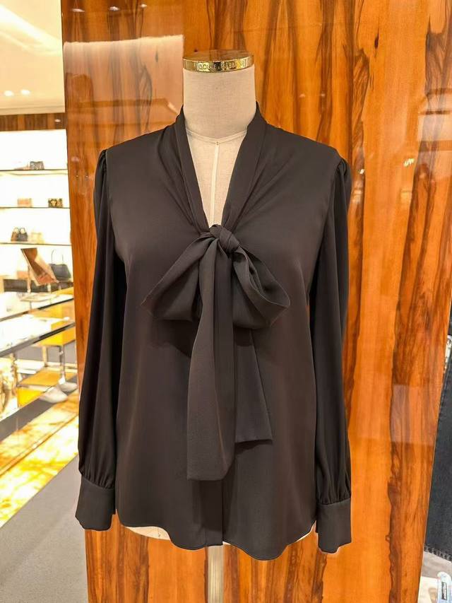 Dg New Black 19 Momme Double Joan Silk Long-Sleeved Ribbon Shirt Smlxlxxl 6243 D