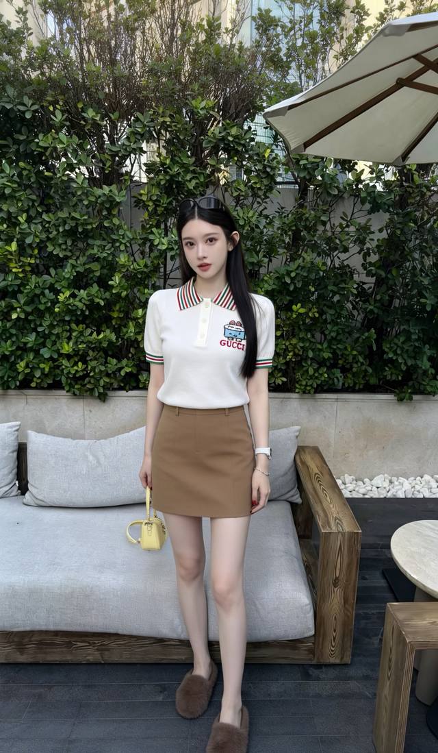 Top Guci* Preppy Style Color Block Polo Collar Knit Thin Fashionable Niche Soft