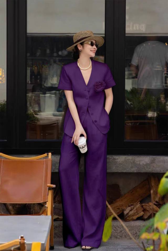 Set Design-inspired fermented pure linen set, old-fashioned short-sleeved top an