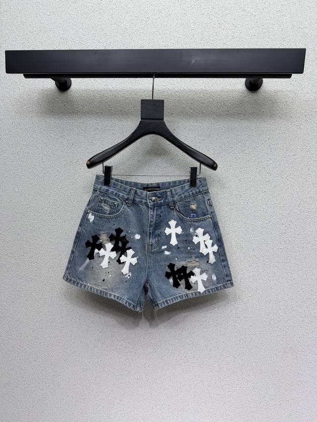 Chrome Hearts Heavy Industries Embroidered Cross Straight-Leg Denim Shorts - Ann