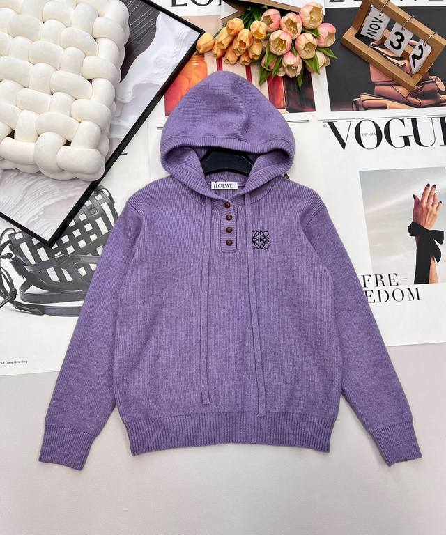 Loewe 26Ss Early Spring New Jacquard Logo Hooded Knit Casual Wool Sweatshirt Mad