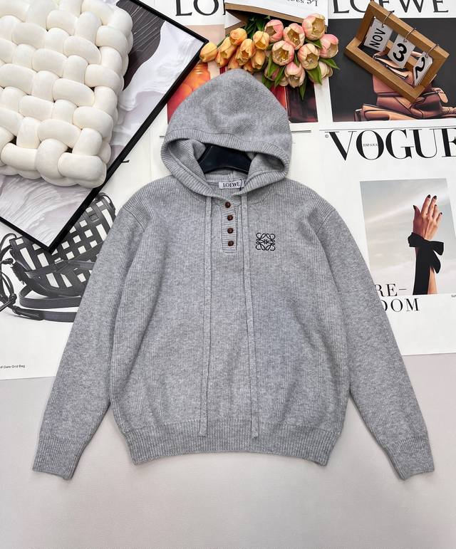 Loewe 26Ss Early Spring New Jacquard Logo Hooded Knit Casual Wool Sweatshirt Mad