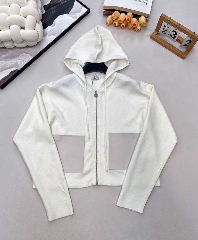 Loewe 2025 New Hooded Zip-Up Knit Cardigan, made of custom Yb wool yarn, comfort