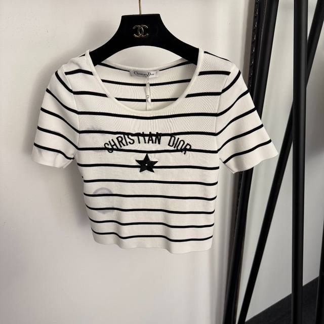 Style No. 20261097 Dio* New Five-Pointed Star Embroidered Letter Striped Short-S