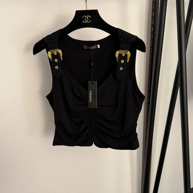 Style No. 20260914 Versac* New Metal Buckle Shoulder Strap Ruffled Slim Fit Vest
