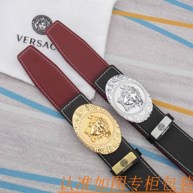 腰带皮带：范思哲原单牛皮腰带 男款皮带：材质百分百头层牛皮腰带保证真皮皮带，专柜原单品质、做工精细，时尚大牌，送人自用首选包装： 请认准如图专柜包装赠送打孔器手