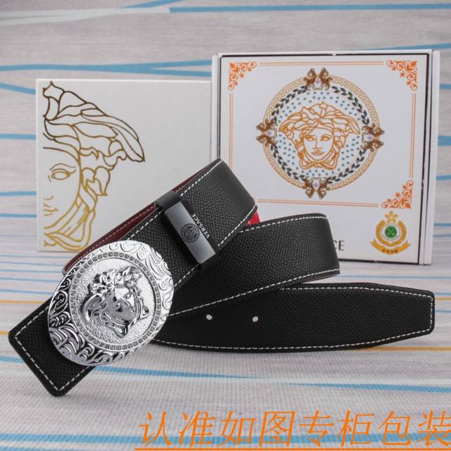 腰带皮带：范思哲原单牛皮腰带 男款皮带：材质百分百头层牛皮腰带保证真皮皮带，专柜原单品质、做工精细，时尚大牌，送人自用首选包装： 请认准如图专柜包装赠送打孔器手