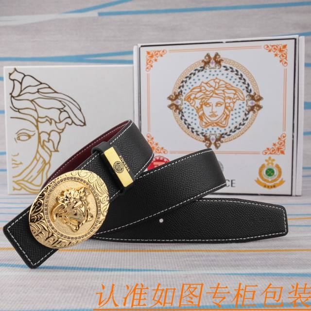腰带皮带：范思哲原单牛皮腰带 男款皮带：材质百分百头层牛皮腰带保证真皮皮带，专柜原单品质、做工精细，时尚大牌，送人自用首选包装： 请认准如图专柜包装赠送打孔器手