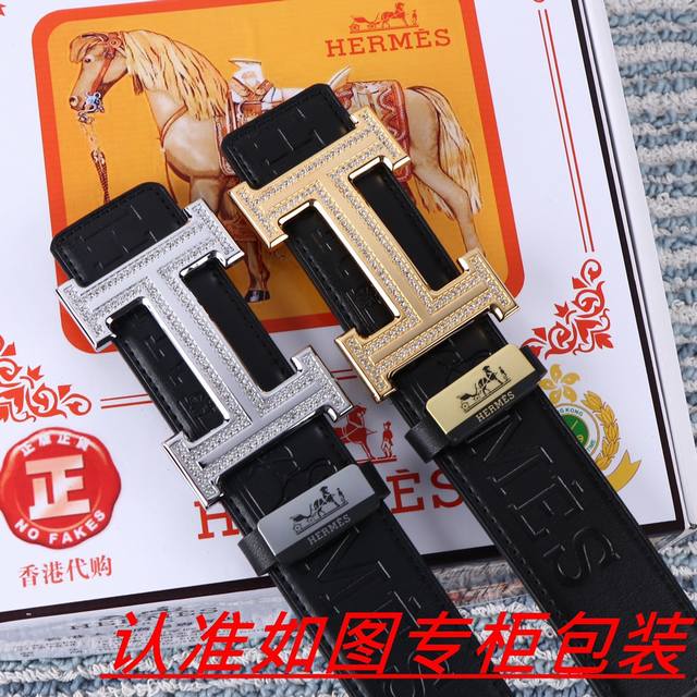 Men's Belt: Hermes Original Men's Leather Belt: 100% Top Layer Cowhide, Guarante