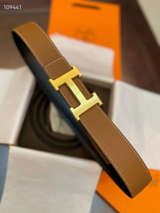 3.8cm, Hermes classic H brushed gold palladium buckle, imported Togo calfskin li