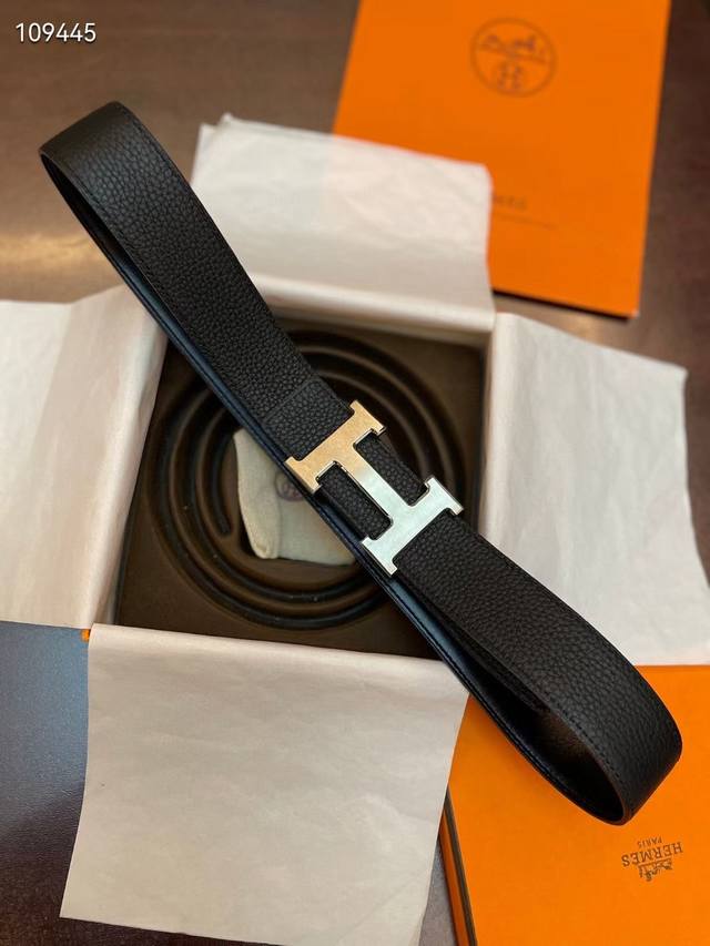 3.8cm, Hermes classic H brushed gold palladium buckle, imported Togo calfskin li