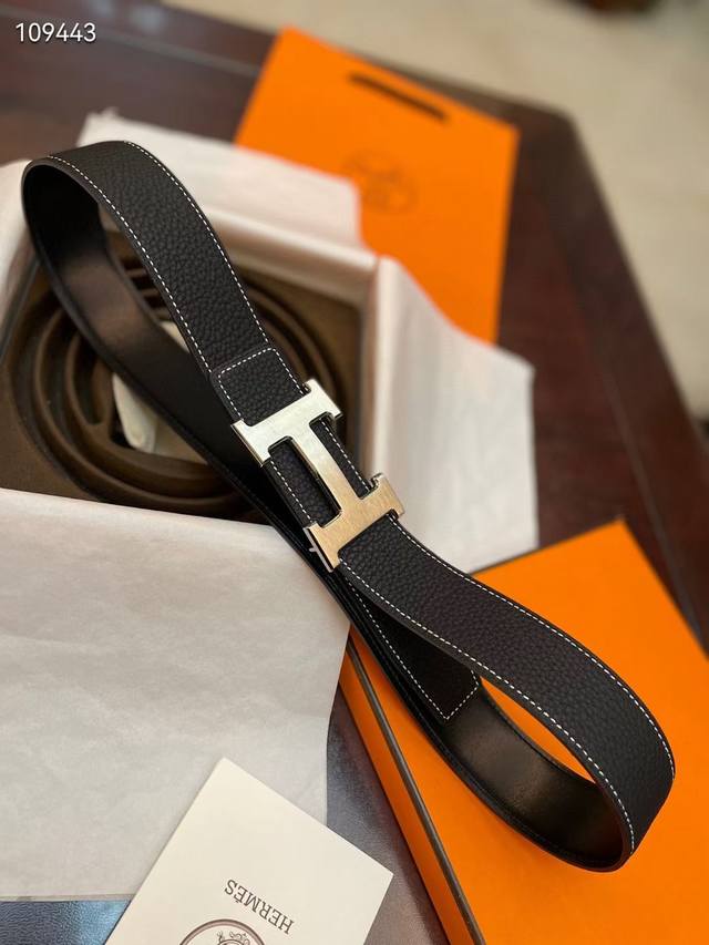 3.8cm, Hermes classic H brushed gold palladium buckle, imported Togo calfskin li