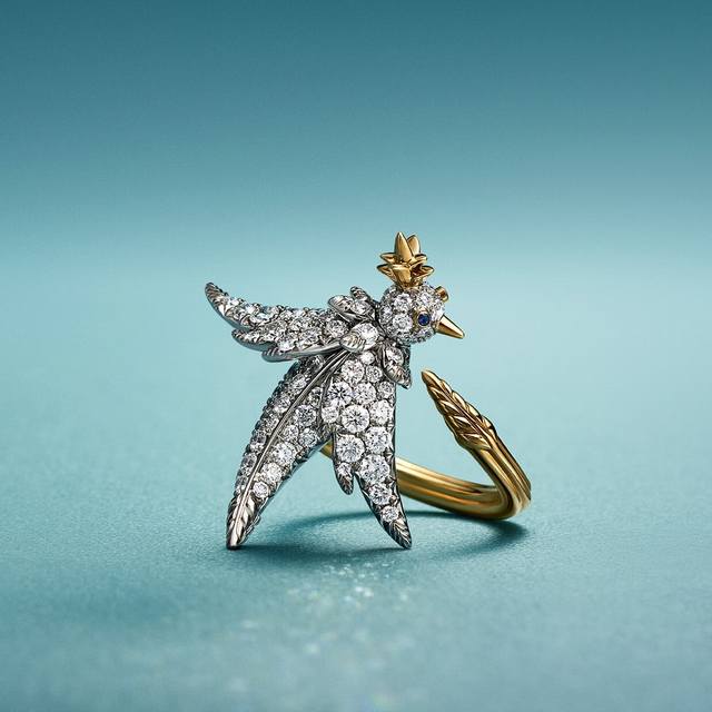 Tiffany Bird on a Rock ring, one size fits all.