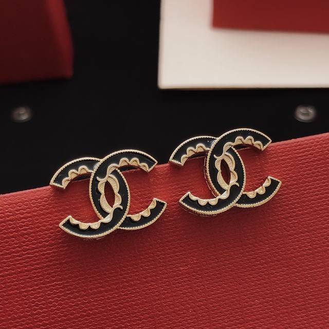 Item No. Xed0491 Ch*Nel Latest Style Oil-Drip Black Earrings, Batch Z, Brass Mat